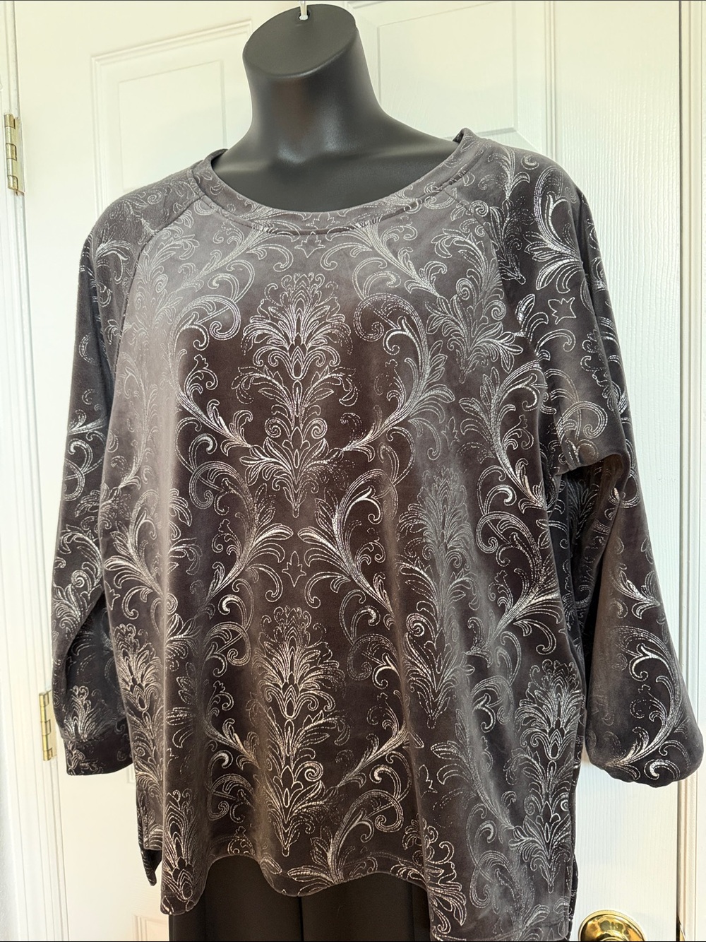 Chico's Zenergy Gray Velour Top with Silver foil Accents